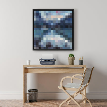 Toile de chambre bleue aux formes | Paysage montagneux pixelisé