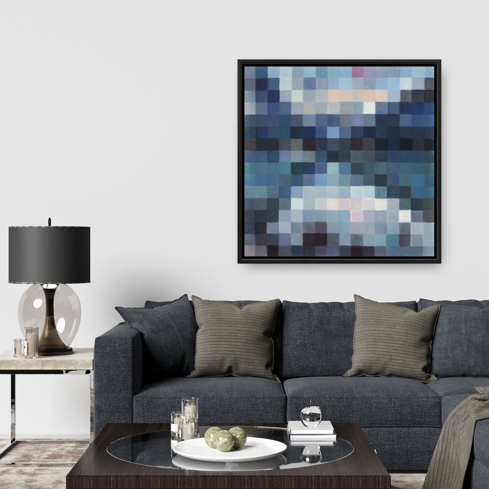 Toile de chambre bleue aux formes | Paysage montagneux pixelisé