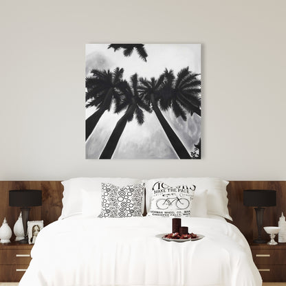 Coastal Bedroom Monochrome Canvas | Monochrome Palm Trees Decor