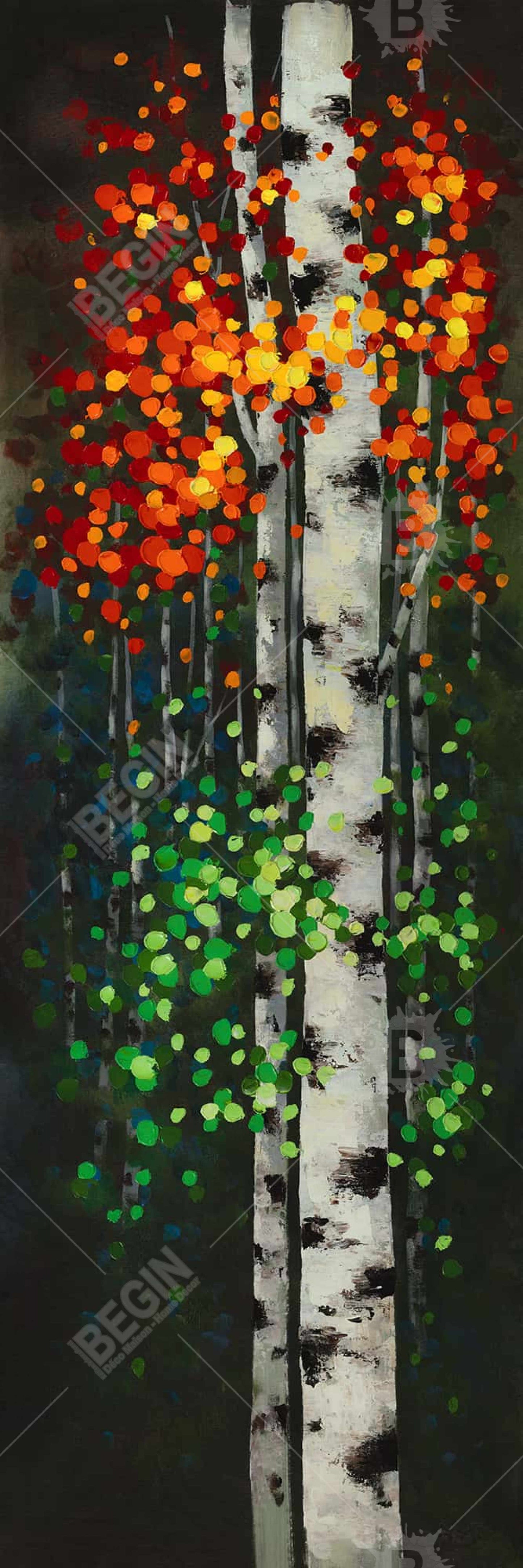 Birch Two-Tone Leaves | Green Framed Canvas for Home Decor