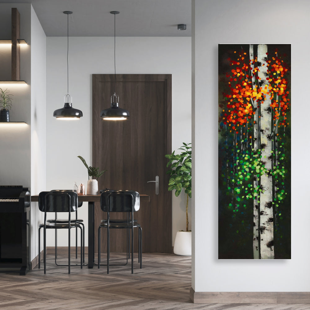 Birch with Two-Tone Leaves Canvas - Green Bedroom Wall Art