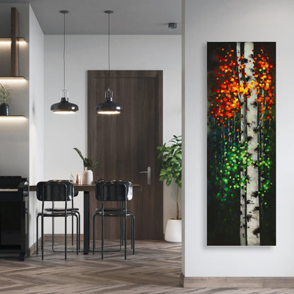 Birch with Two-Tone Leaves Canvas - Green Bedroom Wall Art