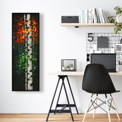 Birch Two-Tone Leaves | Green Framed Canvas for Home Decor