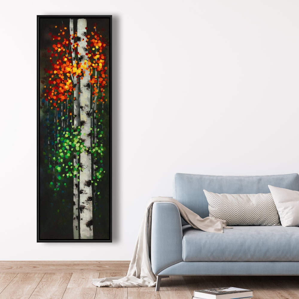 Birch Two-Tone Leaves | Green Framed Canvas for Home Decor