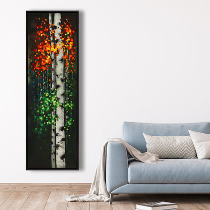 Birch Two-Tone Leaves | Green Framed Canvas for Home Decor