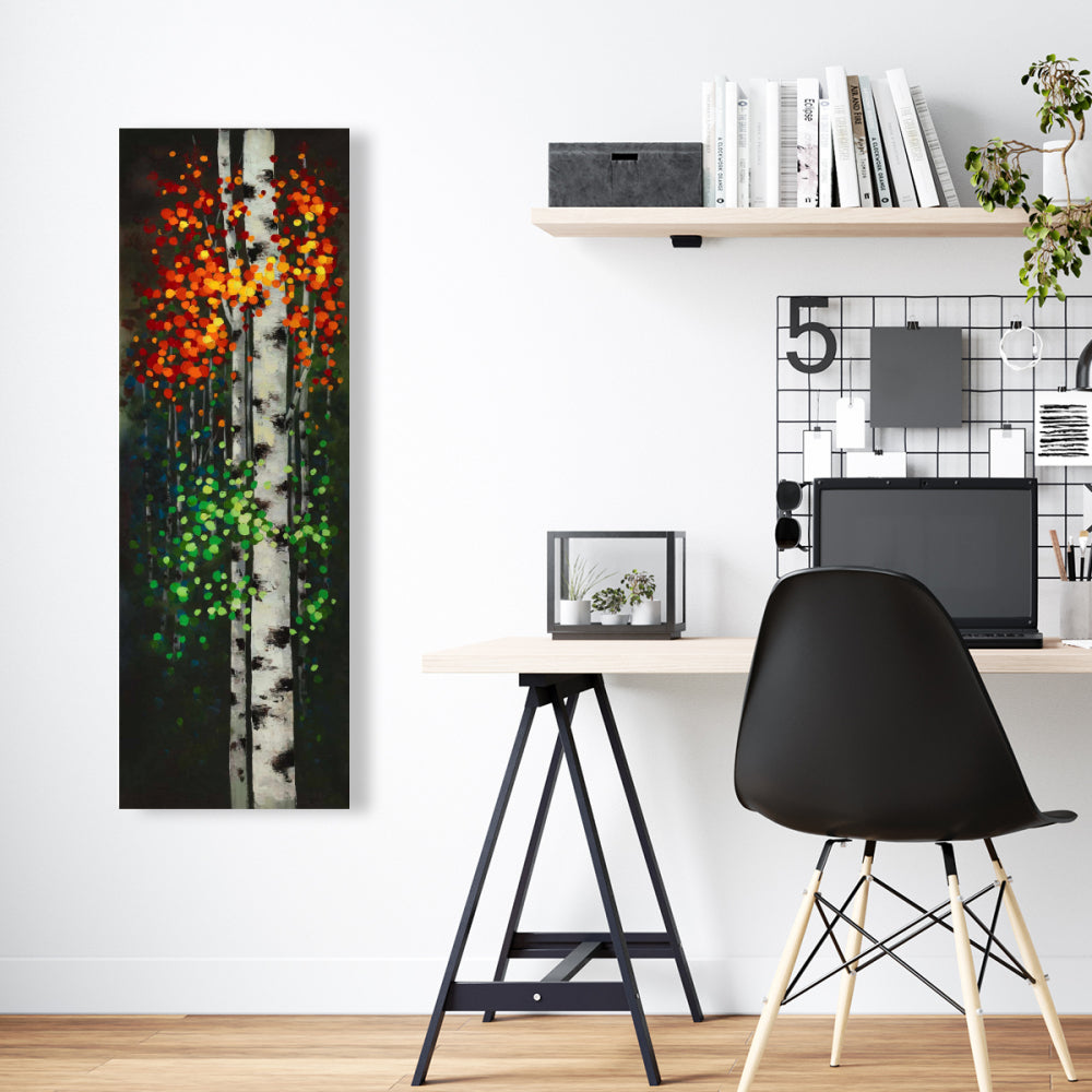 Birch with Two-Tone Leaves Canvas - Green Bedroom Wall Art