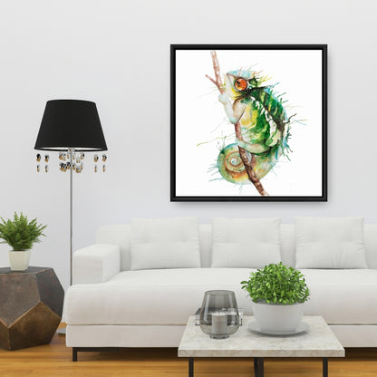 Toile aquarelle caméléon | Décoration de chambre reptile | Encadrée