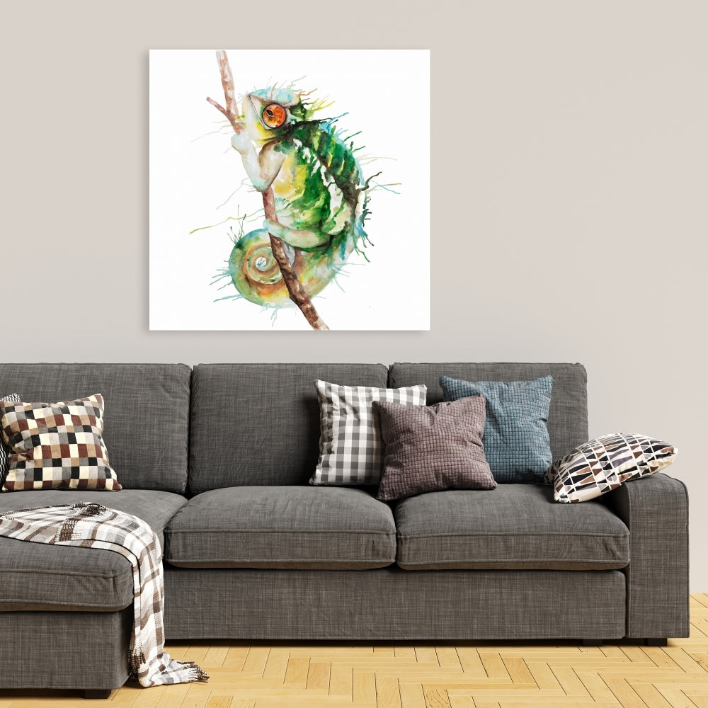 Watercolor Chameleon Reptile Canvas - Bedroom Home Decor