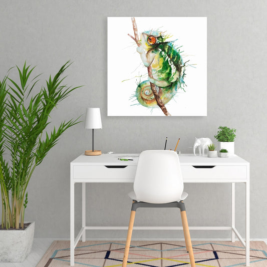 Watercolor Chameleon Reptile Canvas - Bedroom Home Decor