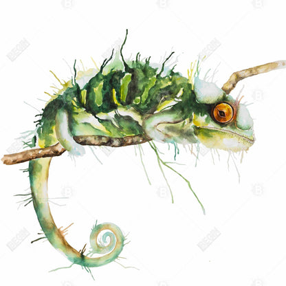 Caméléon à l'affût | Toile encadrée verte pour salon