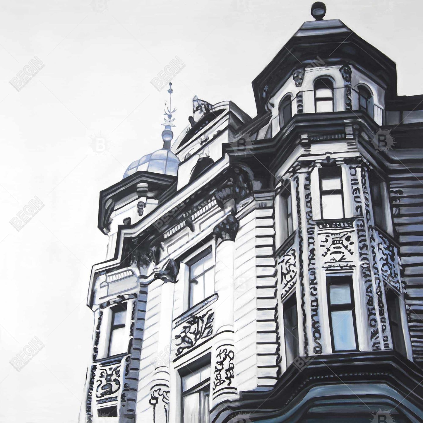 Blue Monochrome "Historic Apartment" Framed Canvas - Home Decor