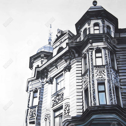 Blue Monochrome "Historic Apartment" Framed Canvas - Home Decor