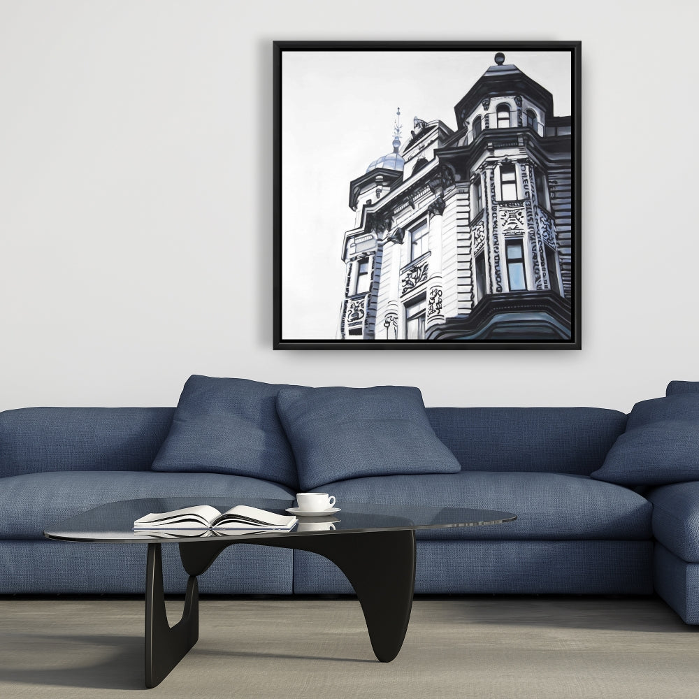 Blue Monochrome "Historic Apartment" Framed Canvas - Home Decor