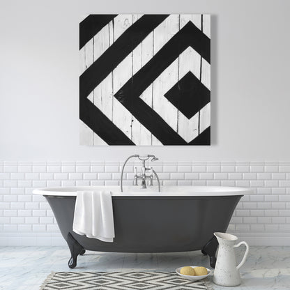 White Living Room Canvas | Rhombus on Wood Wall Art Decor