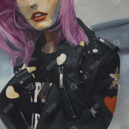 Young Punk Woman Canvas | Retro Purple Bedroom Decor