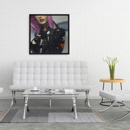 Young Punk Woman Canvas | Retro Purple Bedroom Decor
