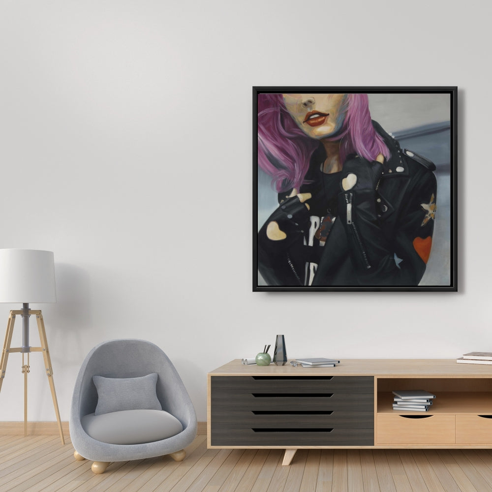 Young Punk Woman Canvas | Retro Purple Bedroom Decor