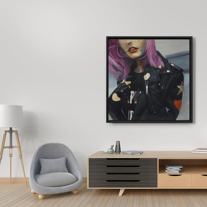 Young Punk Woman Canvas | Retro Purple Bedroom Decor