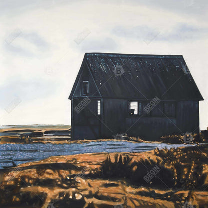 Toile de grange abandonnée - Décoration murale de chambre à coucher avec feuilles bleues