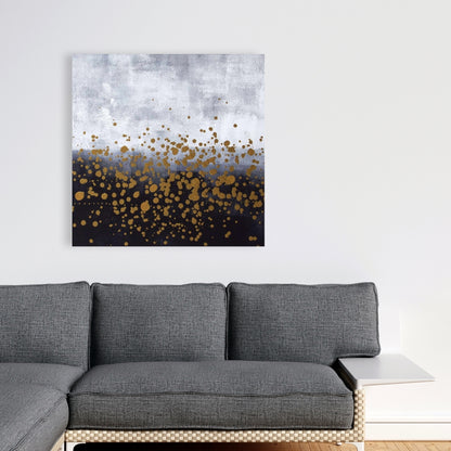 Gold Paint Splash on Gray Canvas | Abstract Bedroom Decor