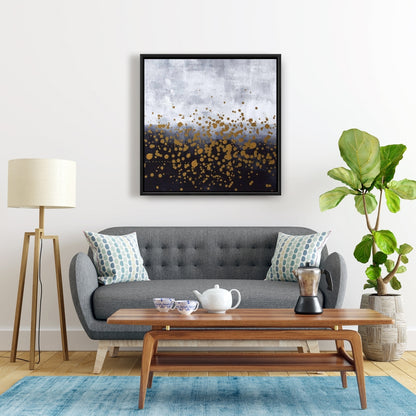 Gold Paint Splash Canvas - Gray Framed Home Decor Art