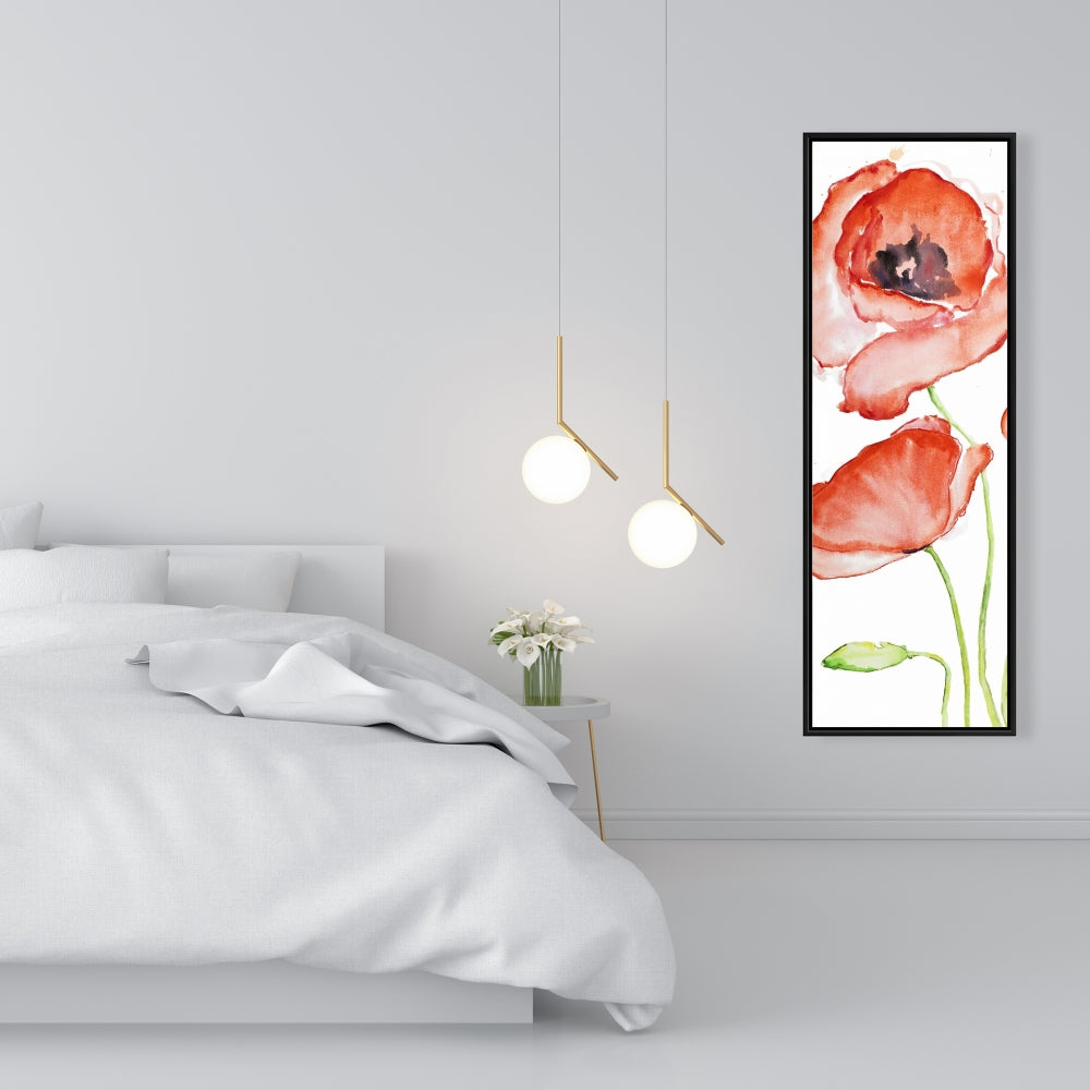 Watercolor Poppies Framed Canvas - Botanical Red Home Decor