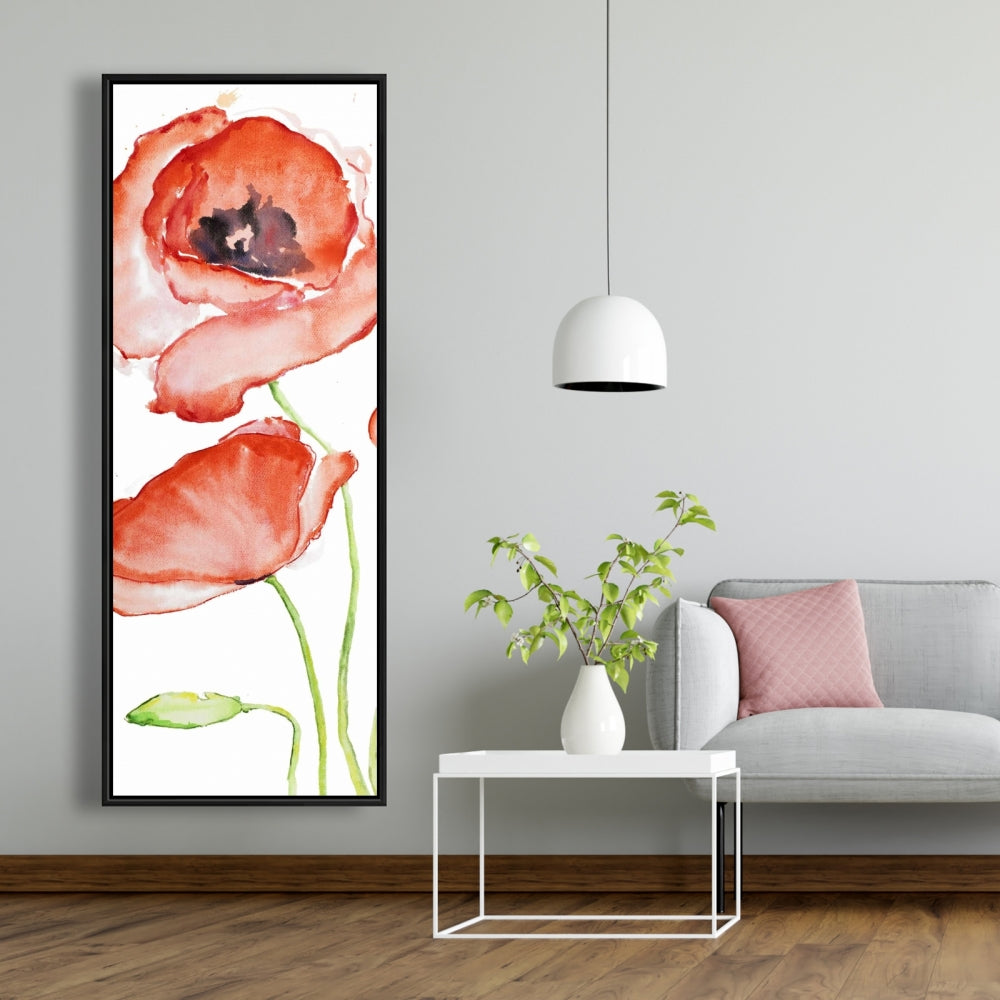 Watercolor Poppies Framed Canvas - Botanical Red Home Decor