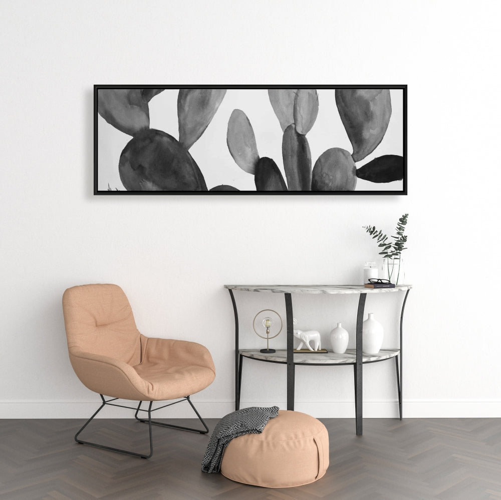 Toile encadrée Cactus en nuances de gris | Décoration murale botanique grise