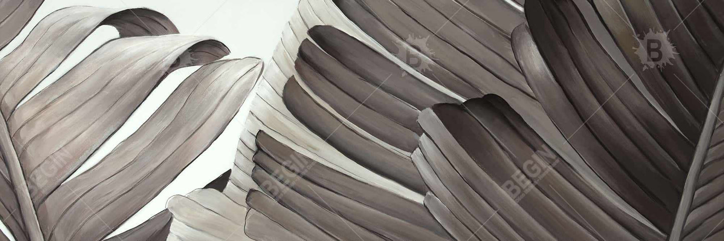 Toile à motifs de feuilles tropicales en niveaux de gris – Décoration florale exotique pour la maison