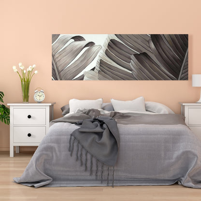Grayscale Tropical Leaves Canvas - Botanical Bedroom Decor
