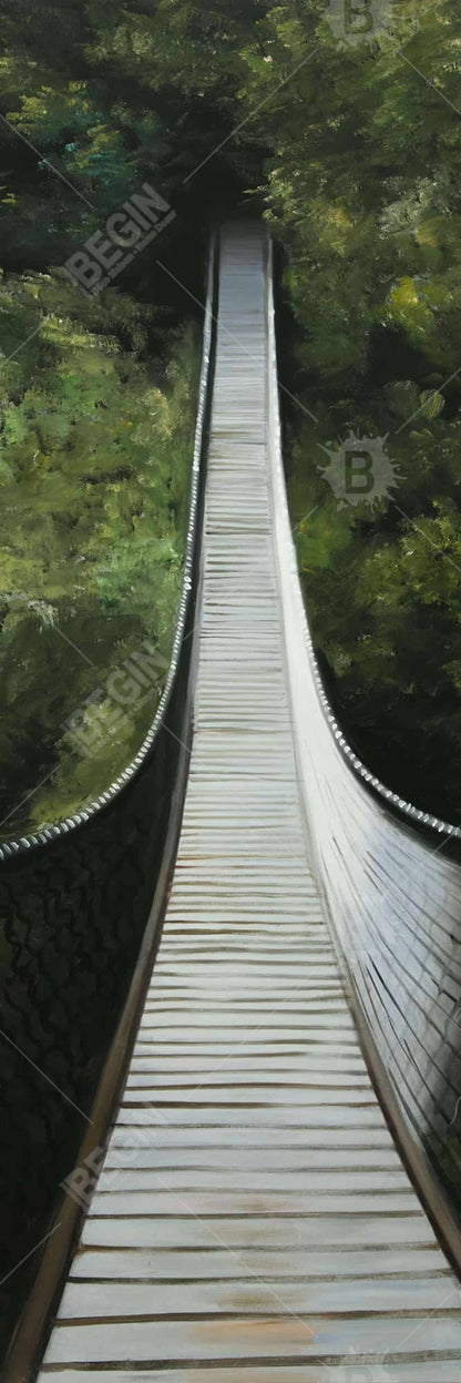Pont suspendu dans la forêt – Décoration sur toile encadrée moderne