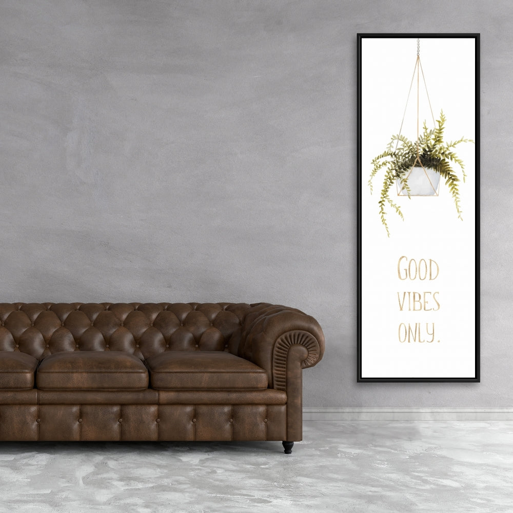 Toile florale « Good Vibes Only Leaves » | Décoration d'intérieur avec cadre blanc