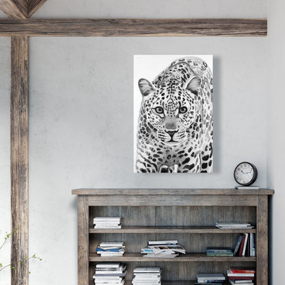 Leopard Ready to Attack - White Feline African Canvas Decor