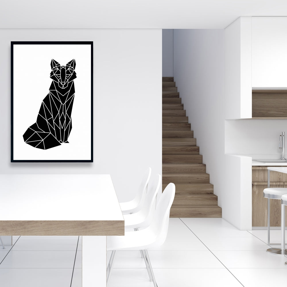 Toile encadrée motif renard géométrique – Décoration murale de chambre moderne