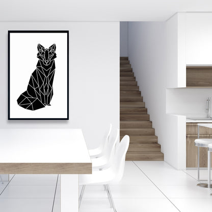 Toile encadrée motif renard géométrique – Décoration murale de chambre moderne
