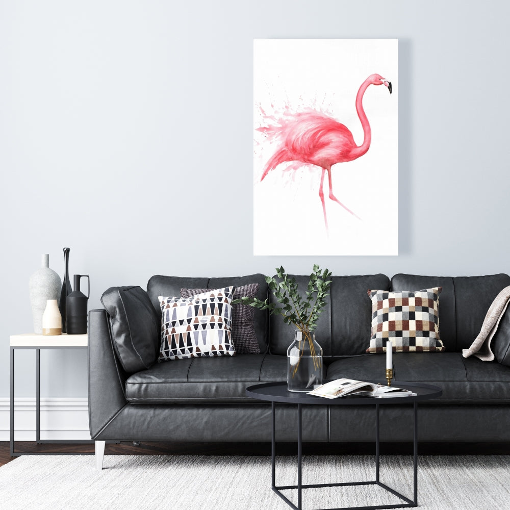 Pink Flamingo Watercolor Canvas - Home Decor Wall Art