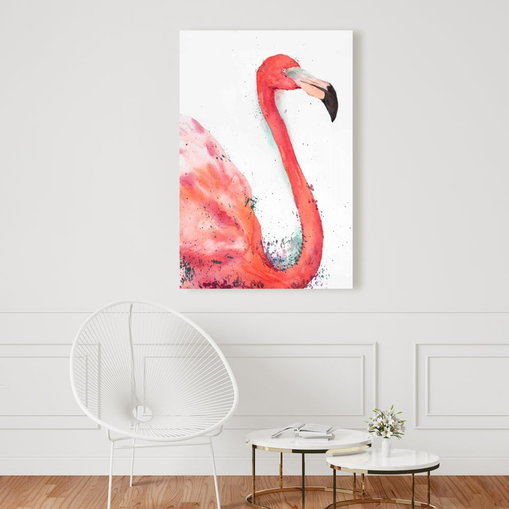Toile exotique représentant un flamant rose éclaboussant – Décoration d'intérieur