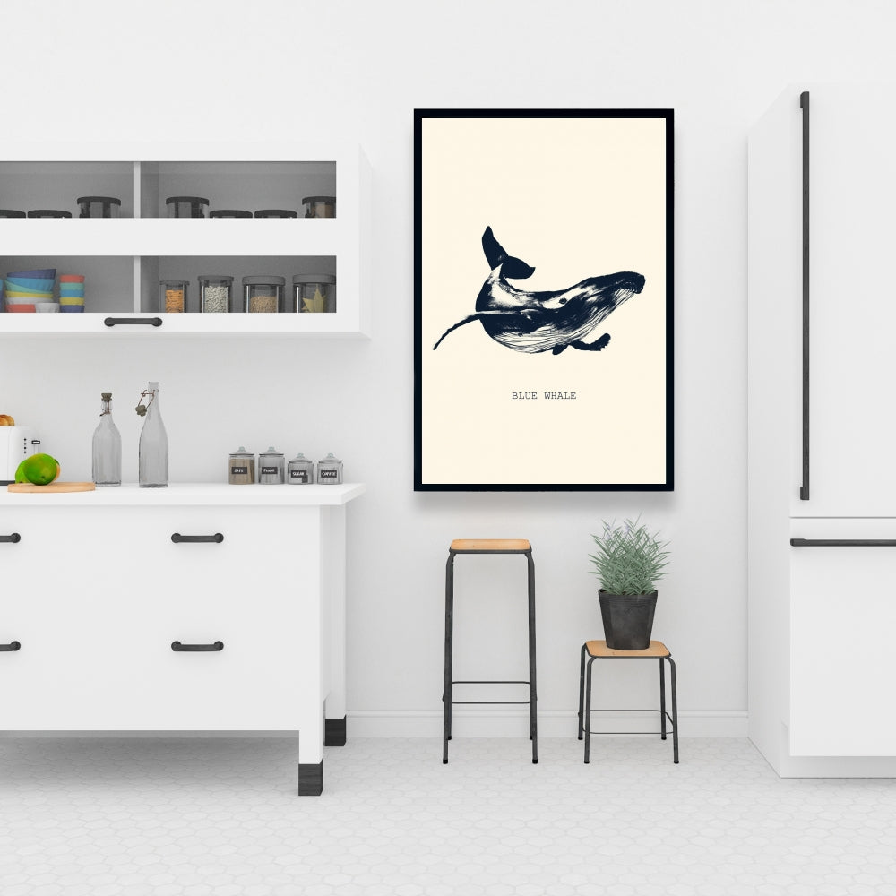 Blue Whale Sketch Framed Canvas | Illustrative Home Decor