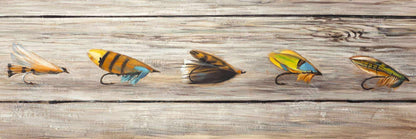 Mouches de pêche sur toile bleue | Décoration contemporaine d'insectes