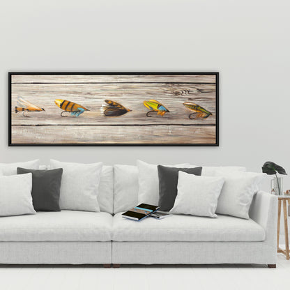 Fishing Flies Blue Canvas | Contemporary Insect Art Decor