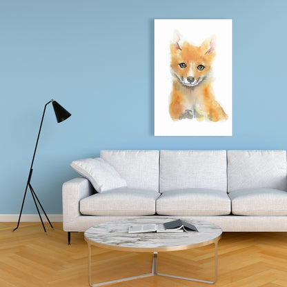 Watercolor Baby Fox Canvas - Rustic Wildlife Home Decor