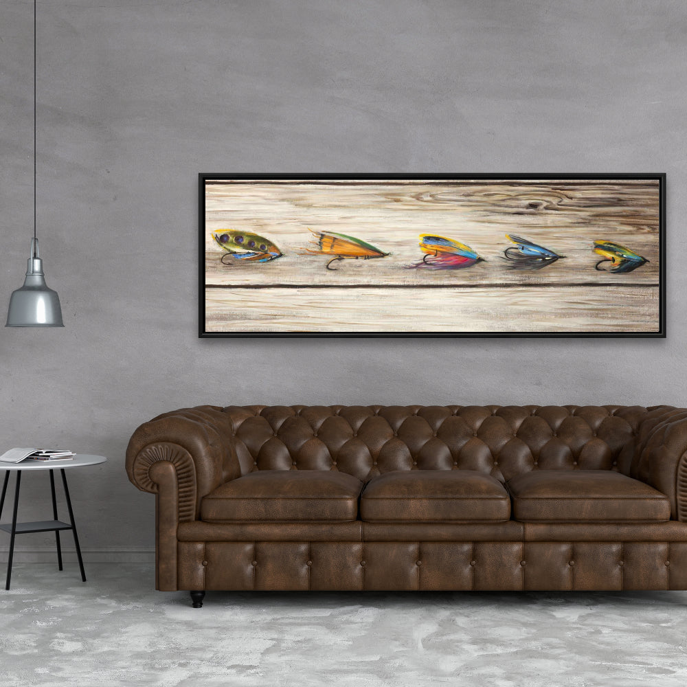 Coastal Blue Fishing Flies Canvas | Framed Wall Art Decor