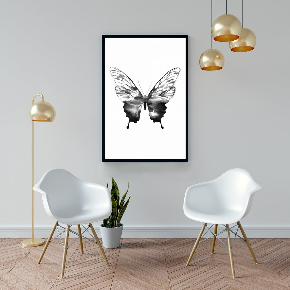 Black Butterfly Sketch Framed Canvas | Insect Art Decor