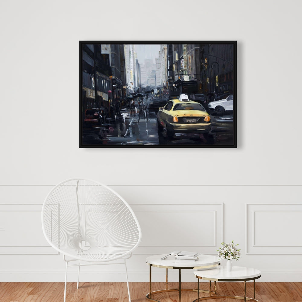 New York in the Dark Canvas | Gray Frame | Bedroom Decor