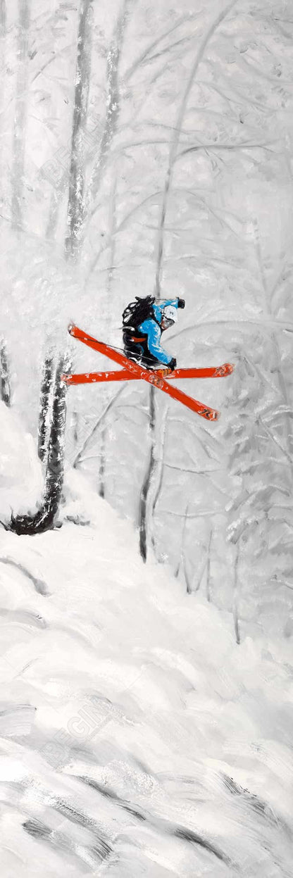 Framed Canvas Art | Man Skiing in Steep Off-Piste Terrain