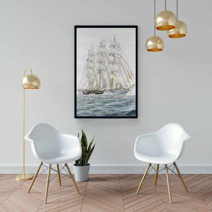 Décoration de chambre côtière | Toile encadrée blanche – Expédier par temps nuageux