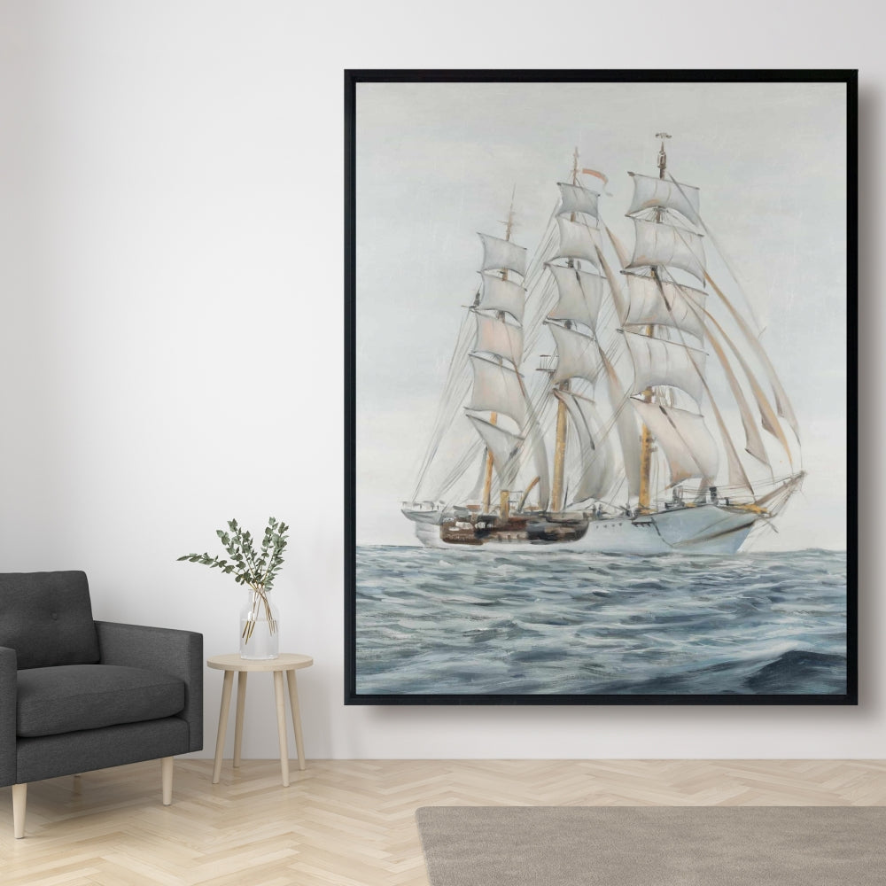 Décoration de chambre côtière | Toile encadrée blanche – Expédier par temps nuageux