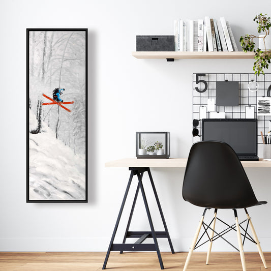Framed Canvas Art | Man Skiing in Steep Off-Piste Terrain