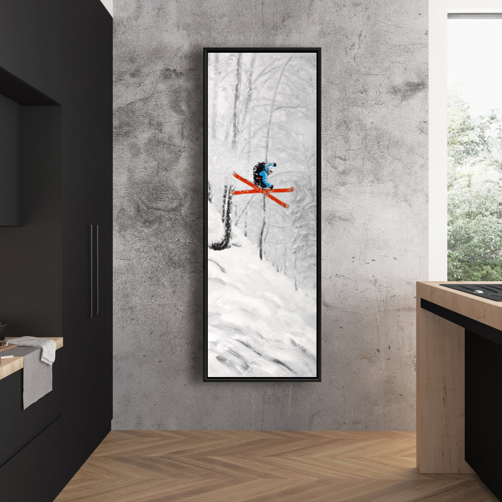 Framed Canvas Art | Man Skiing in Steep Off-Piste Terrain