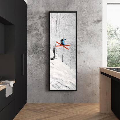 Framed Canvas Art | Man Skiing in Steep Off-Piste Terrain